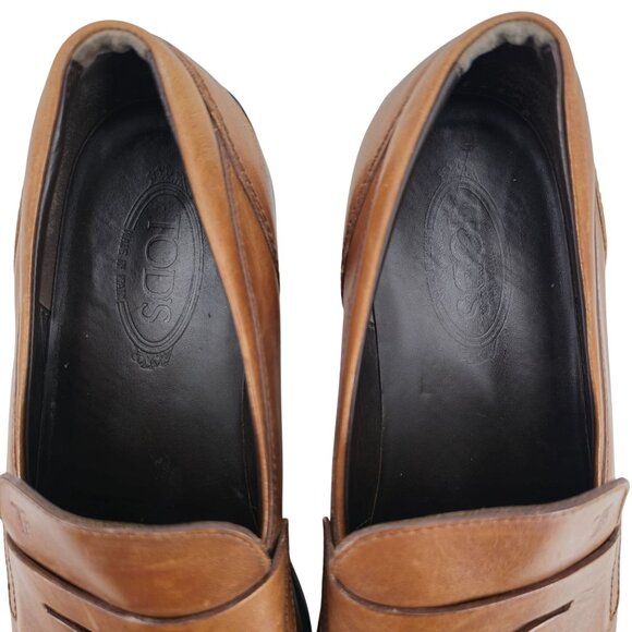 Tods Italy Mens Size 9.5 Light Brown Leather Dress Casual Shoes Penny Loafers - Picture 7 of 11